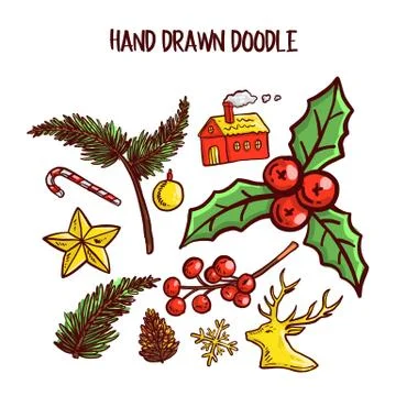 Christmas Doodle art Set. Vector Illustration Stock Illustration