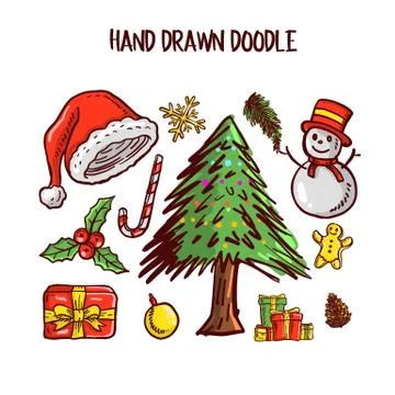 Christmas Doodle art Set. Vector Illustration Stock Illustration