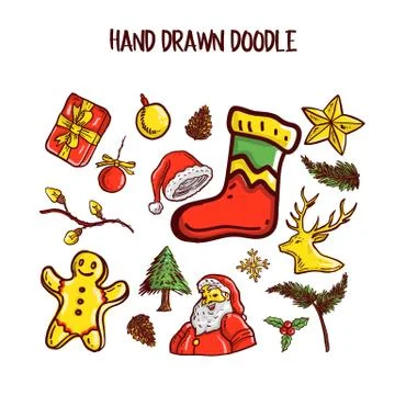 Christmas Doodle art Set. Vector Illustration Stock Illustration