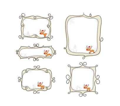 Christmas doodle boder with deer Illustrazione stock