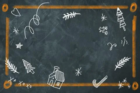 Christmas doodle frame drawn in chalk on blackboard with copy space Stock Illustration