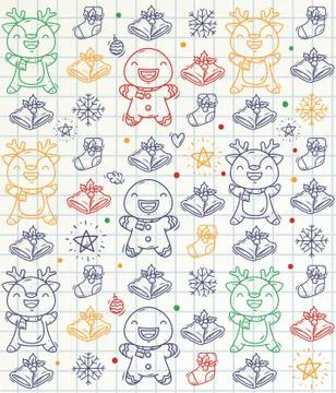 CHRISTMAS DOODLE SEAMLESS PATTERN Stock Illustration