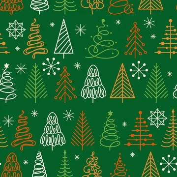 Christmas doodle tree New Year seamless pattern xmas traditional symbol Stock Illustration