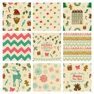 Christmas doodles seamless background set Stock Illustration