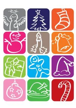 Christmas Doodles Vector Icon Set Stock Illustration