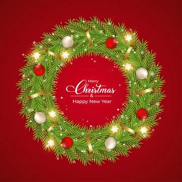 Christmas door decoration elements with a luxurious green wreath with the red Ilustración de archivo