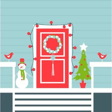 Christmas Door. Vector illustration Stock Illustration