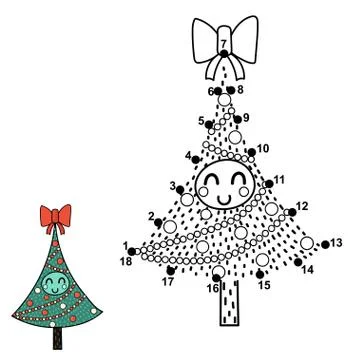 Christmas dot to dot game with a funny tree Stock Illustration