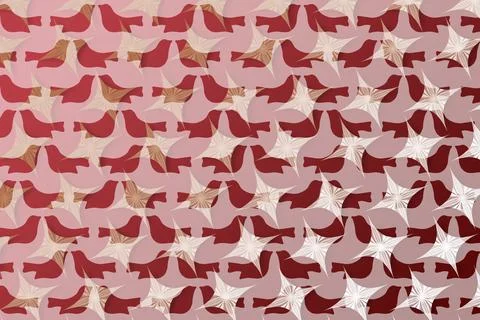 Christmas doves peace holiday pattern red white star twinkle stars shiny paper Stock Illustration