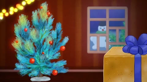 Christmas e-card. Animated background with Christmas tree and present. Xmas and Video stock 279950161