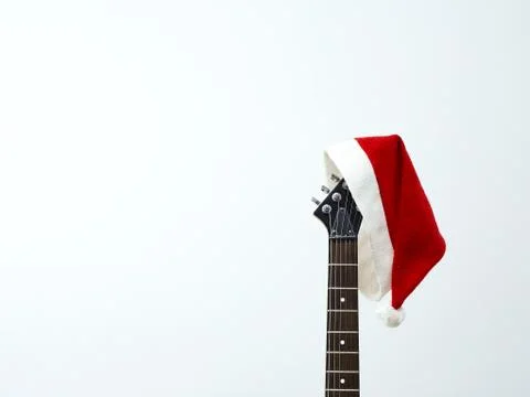 Christmas electric guitar hat white Stock Photos