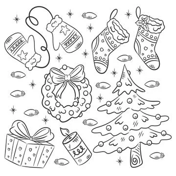 Christmas element collection hand drawn Stock Illustration