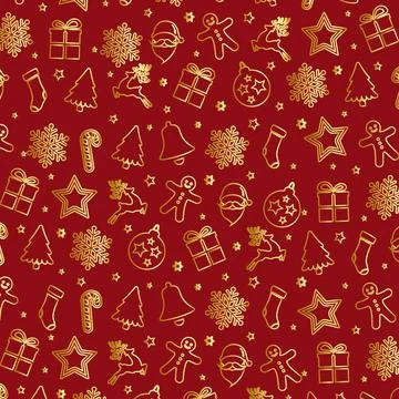 Christmas Element Pattern In Gold And Red Color Stock Illustration