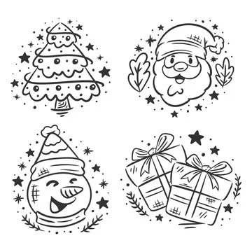 Christmas element set hand drawn coloring Stock Illustration