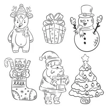 Christmas element set of hand drawn coloring Stock Illustration