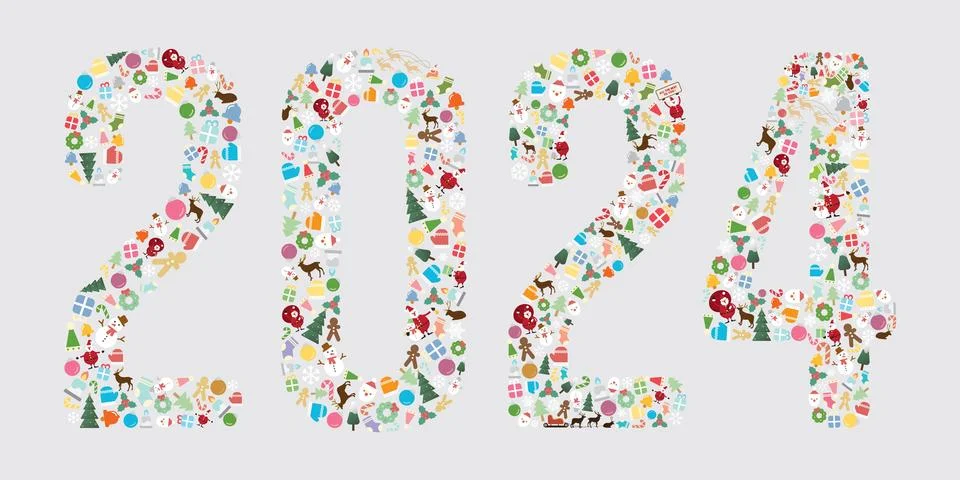 Christmas elements as 2024 on gray background flat design vector illustrati.. 스톡 일러스트