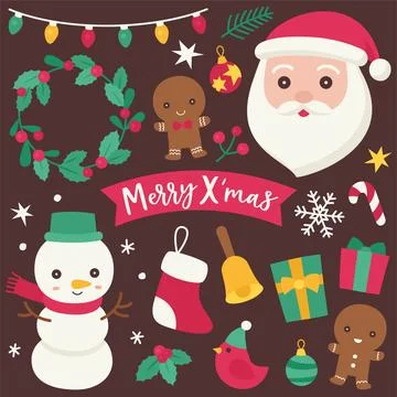 Christmas elements and icons collection vector Stock Illustration