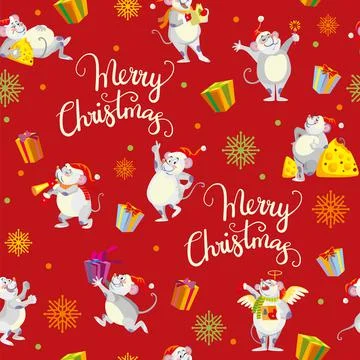 Christmas elements and mouses seamless pattern red Illustrazione stock