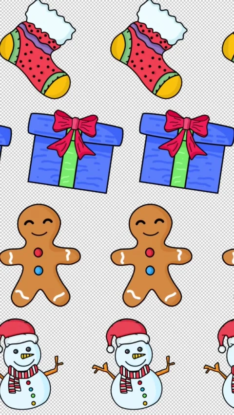 Christmas Elements Animated Pattern On Alpha Channel Vertical Stock Footage 290268806