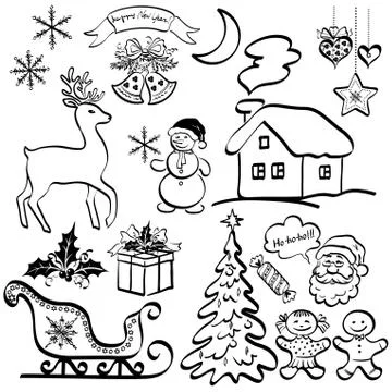 Christmas elements, black silhouettes Stock Illustration