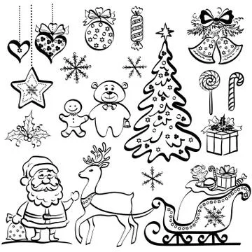Christmas elements, black silhouettes Stock Illustration