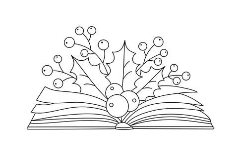 Christmas elements with a book in a linear style. Stock Illustration