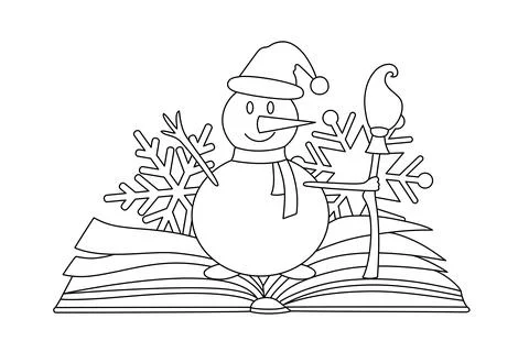 Christmas elements with a book in a linear style. Stock Illustration