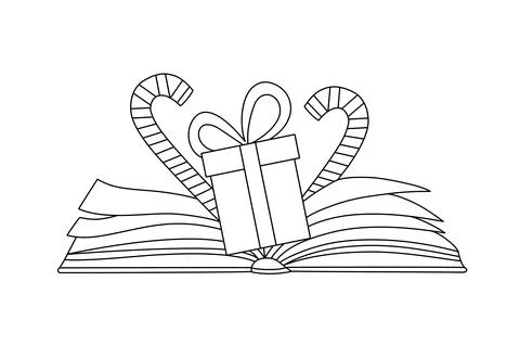 Christmas elements with a book in a linear style. Stock Illustration