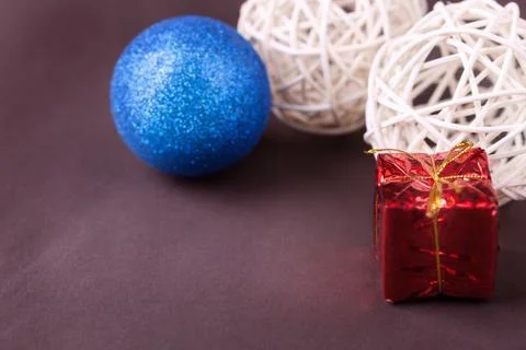 Christmas elements on brown background Stock Photos