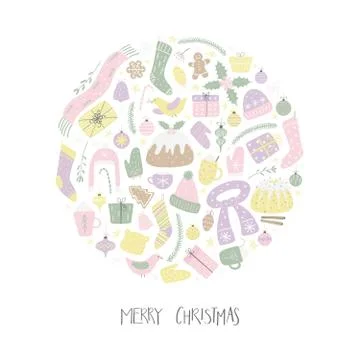 Christmas elements in a circle design Illustrazione stock