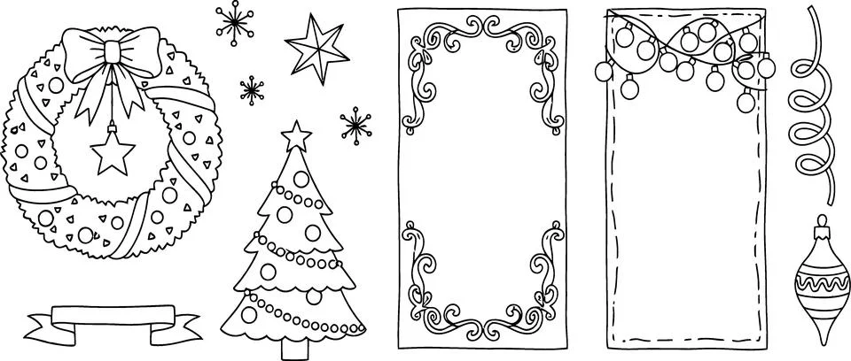 Christmas Elements Collection: Wreath, Tree, Frames, Ornaments, Snowflakes,.. Ilustração Stock