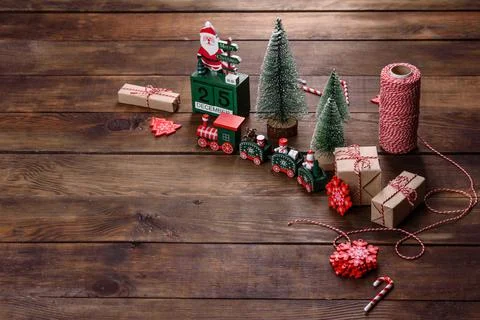 Christmas elements of decorations for decorating the New Year tree 스톡 사진