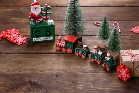 Christmas elements of decorations for decorating the New Year tree 스톡 사진