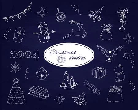 Christmas elements in doodle style. Objects and elements related to New Yea.. Stock Illustration