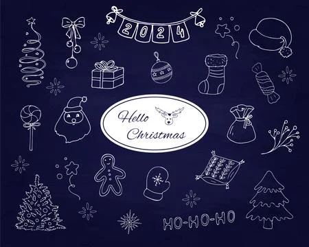 Christmas elements in doodle style. Objects and elements related to New Yea.. Stock Illustration