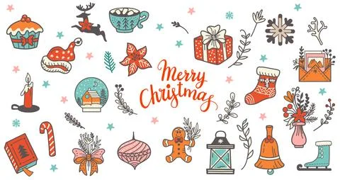 Christmas elements in doodle style vector set イラスト素材