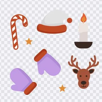 Christmas Elements Flat Design Collection Set with Santa Hat Reindeer and C.. 스톡 일러스트