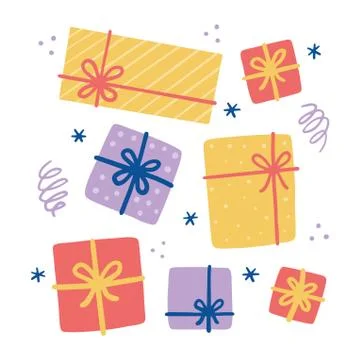 Christmas elements with gift box, package. Stock Illustration