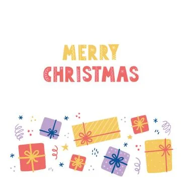 Christmas elements with gift box, package. Stock Illustration