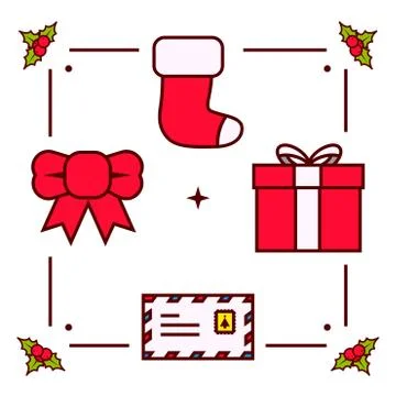 Christmas elements: Gift, Sock, Letter and Ribbon Stock Illustration