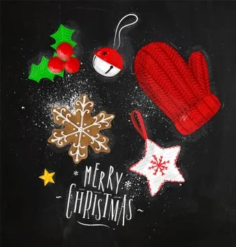 Christmas elements glove chalk Illustrazione stock