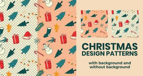 Christmas elements hand drawn pattern design with background and without back Illustrazione stock