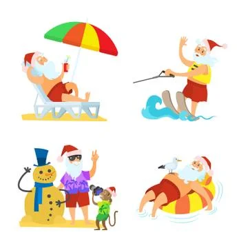 Christmas Elements of Holiday with Santa Vector 스톡 일러스트