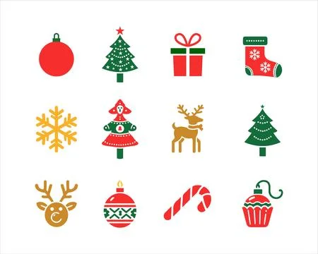 Christmas elements icon set vector isolated on a white background Stock Illustration