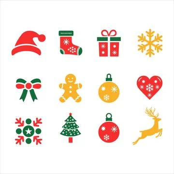 Christmas elements icon set vector illustration bundle on a white background Stock Illustration