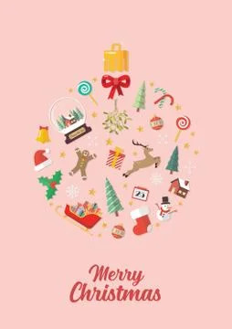 Christmas elements laid out in the shape of a Christmas ball Illustrazione stock