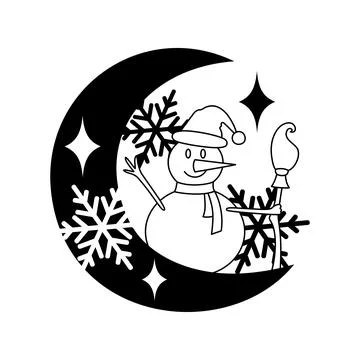 Christmas elements with a moon in a linear style. 库存插图