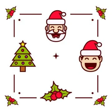 Christmas Elements: Santa Claus, Tree, Elf and Mistletoe Stock Illustration
