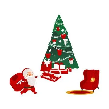 Christmas elements - Santa, fir tree and armchair 스톡 일러스트