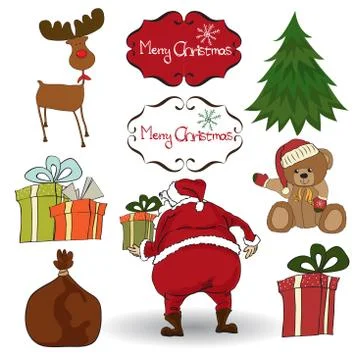 Christmas elements set isolated on white background Illustrazione stock